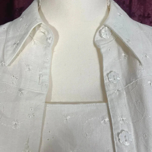 Dress Barn White Linen Dress Eyelet Floral Embroidery With Cardigan Size 6 - Picture 3 of 11